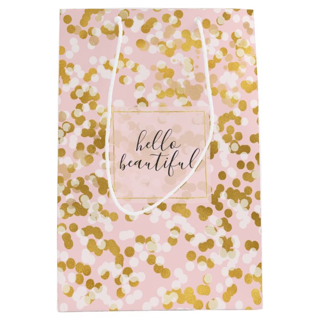 Goldene Rosa Confetti Mittlere Geschenktüte (Vorderseite)
