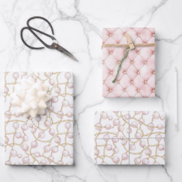 Goldene rosa glamouröse Perlen Geschenkpapier Set