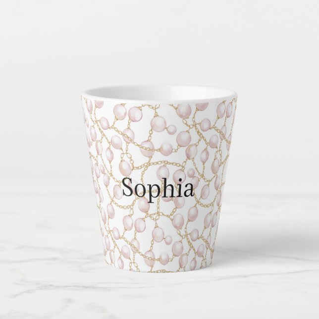 Goldene rosa glamouröse Perlen   Milchtasse (Vorderseite)