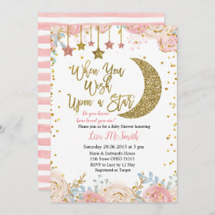 Goldene Rosa Little Star Babydusche Einladung