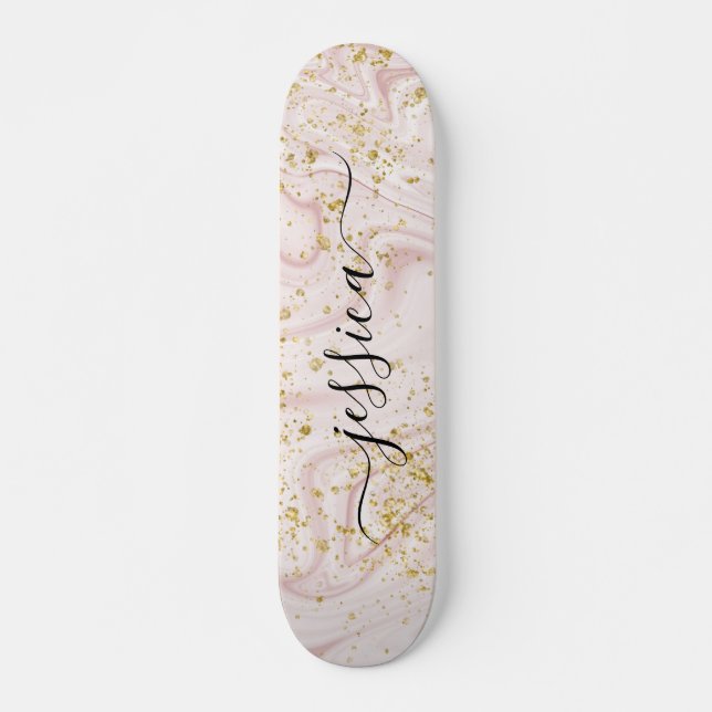 Goldene Rosa-Marmor-Glitzer Skateboard (Vorne)