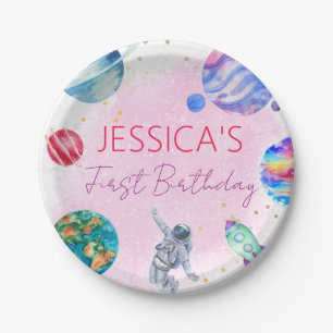 Goldene Rosa-Raketenschiff Planet Pappteller