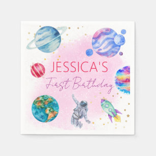 Goldene Rosa-Raketenschiff Planet Serviette