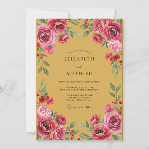 Goldene Rosa Wasserfarben Florale Hochzeit Einladung