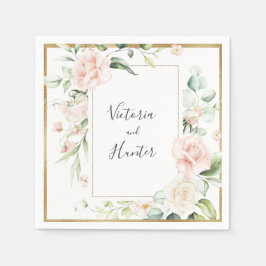 Goldene Rosa Wasserfarben Romantische Blumenhochze Serviette