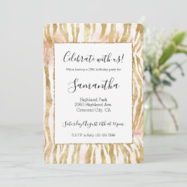 Goldene Rosa Zebra Print Einladung