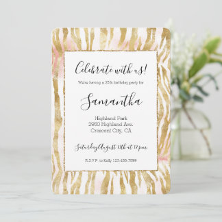Goldene Rosa Zebra Print Einladung