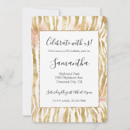 Goldene Rosa Zebra Print Einladung