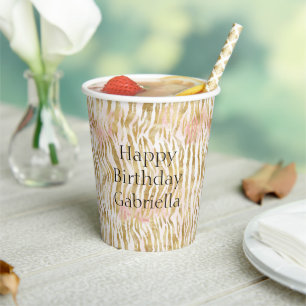Goldene Rosa Zebra Print Pappbecher