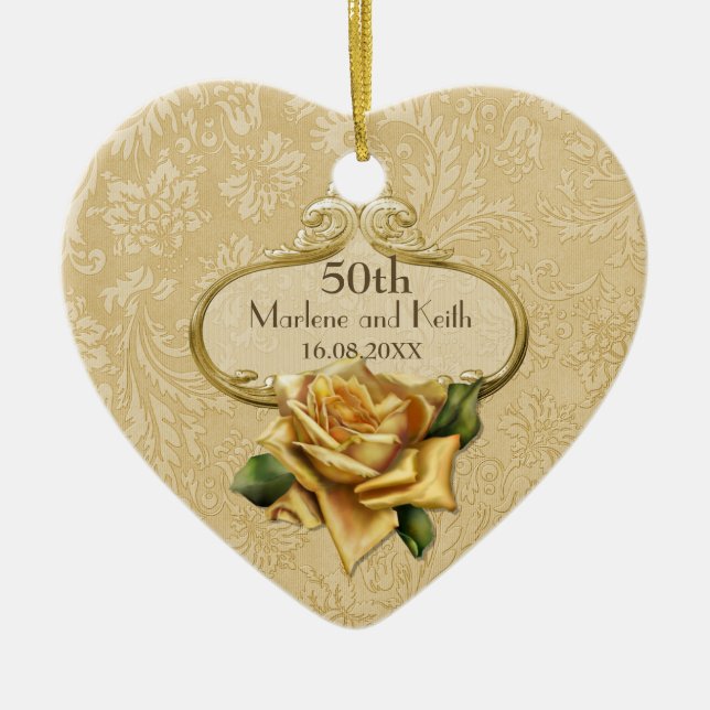 Goldene Rose 50. Hochzeitstag Keramikornament (Vorne)