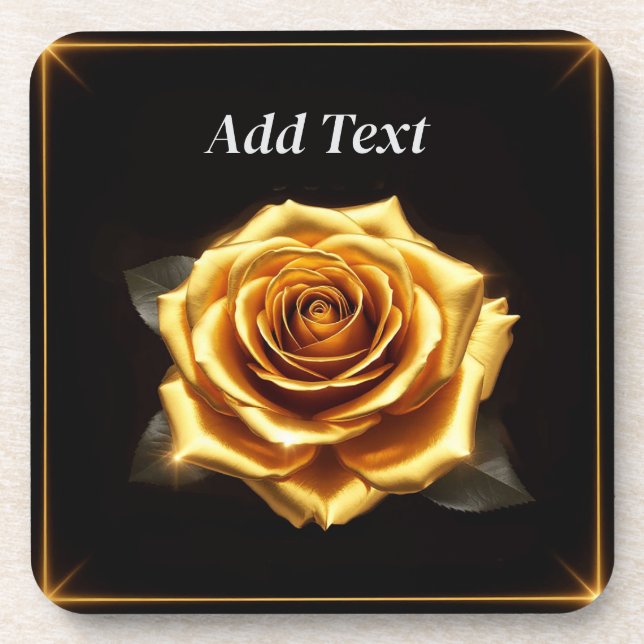 Goldene Rose an leuchtenden Grenzen Getränkeuntersetzer (Vorderseite)