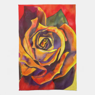 Goldene Rose Aquarellkunst Geschirrtuch