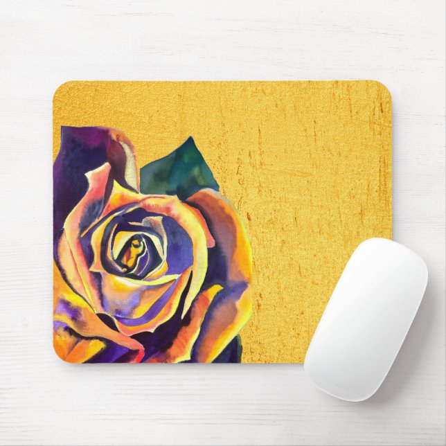 Goldene Rose Aquarellkunst Mousepad (Mit Mouse)