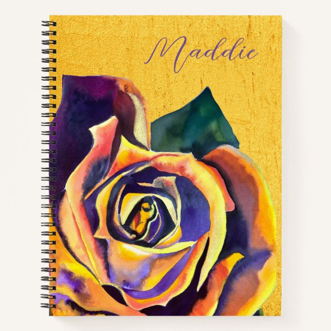 Goldene Rose Aquarellkunst Notizbuch (Vorderseite)