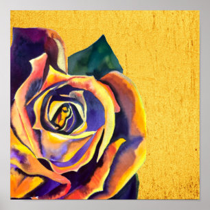 Goldene Rose Aquarellkunst Poster