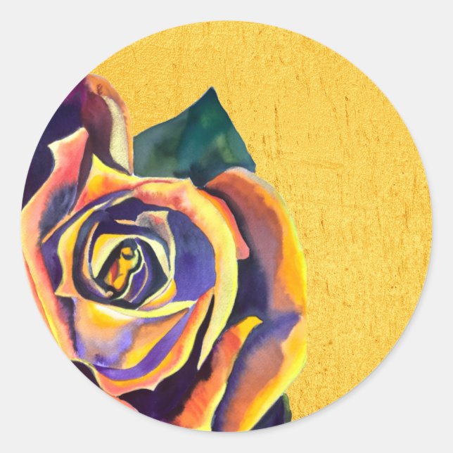 Goldene Rose Aquarellkunst Runder Aufkleber (Vorderseite)