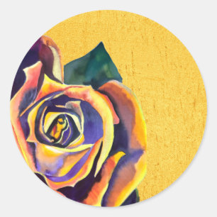 Goldene Rose Aquarellkunst Runder Aufkleber
