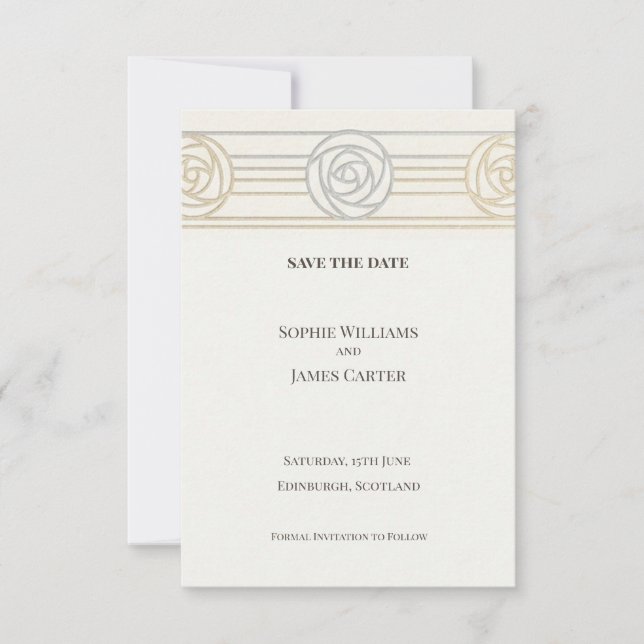 Goldene Rose Art Deco Save The Date (Vorderseite)
