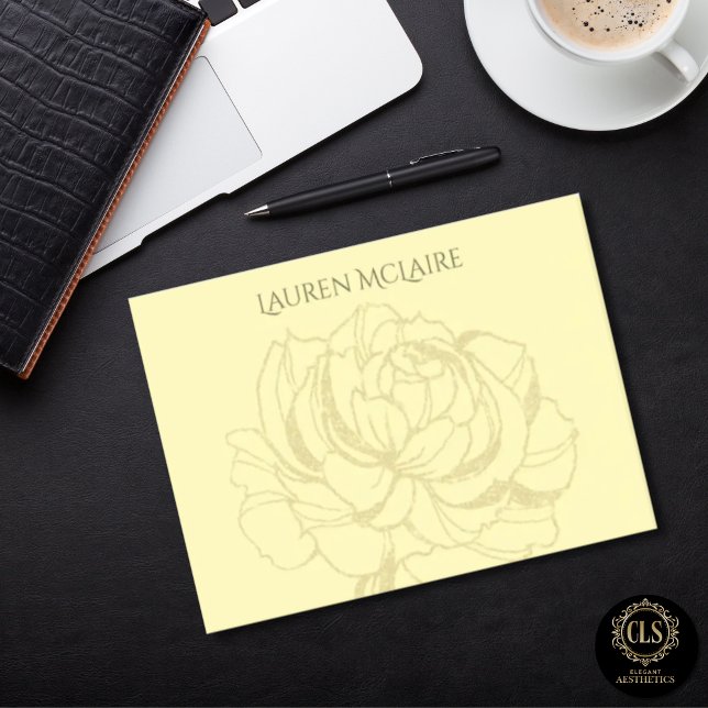 Goldene Rose auf Gelb Minimalistischer Name Post-it Klebezettel (Yellow and Rose Minimalist Name Post-it Notes)