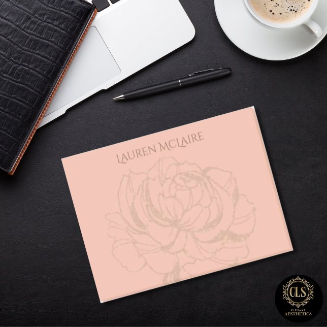 Goldene Rose auf Pfirsich Minimalistischer Name Post-it Klebezettel (Peach and Rose Minimalist Name Post-it Notes)