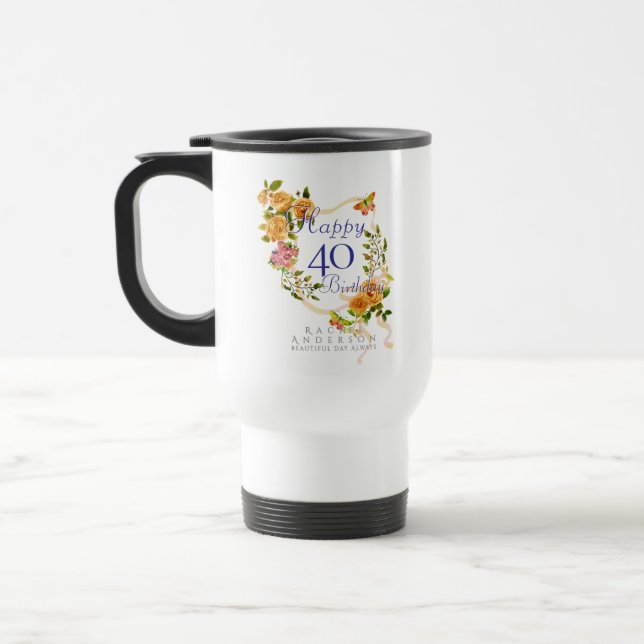 Goldene Rose Band 40. Geburtstag Reisebecher (Links)