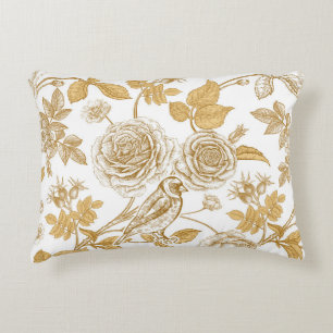 Goldene Rose, Blume, Blätter und Beeren von Hunden Dekokissen