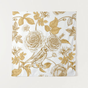Goldene Rose, Blume, Blätter und Beeren von Hunden Wandteppich