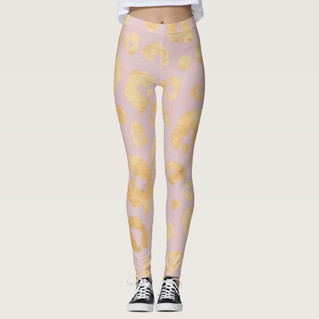 Goldene Rose Cheetah Animal Print Leggings (Vorderseite)
