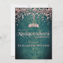 Goldene Rose Confetti tiara Quinceañera Einladung