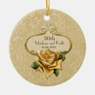 Goldene Rose Damask 50. Hochzeit A Keramik Ornament