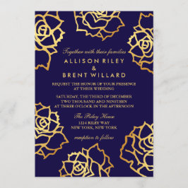 Goldene Rose Einladung Hochzeit - Blau