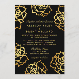 Goldene Rose Einladung Hochzeit - Schwarz