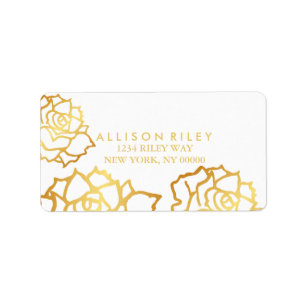 Goldene Rose - Etikett - weiß Adressaufkleber