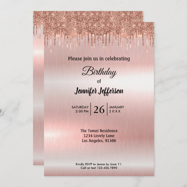 Goldene Rose Geburtstag Einladung (Vorne/Hinten)