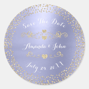 Goldene Rose Glitter Save the Date Lila Amethyst Runder Aufkleber