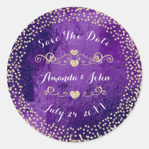 Goldene Rose Glitter Save the Date Lila Pflaume Gl Runder Aufkleber