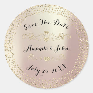 Goldene Rose Glitter Save the Date Rosa Erröten Runder Aufkleber