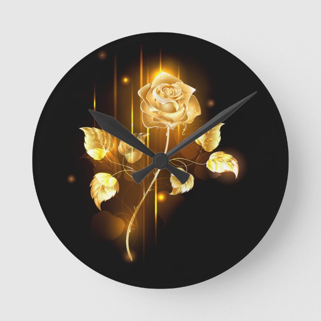 Goldene Rose (goldene Rose) Runde Wanduhr (Vorderseite)