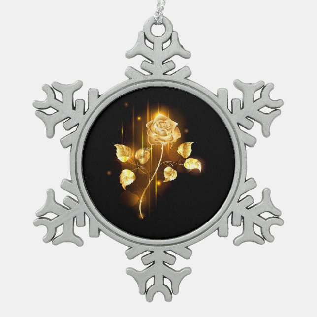 Goldene Rose (goldene Rose) Schneeflocken Zinn-Ornament (Vorderseite)