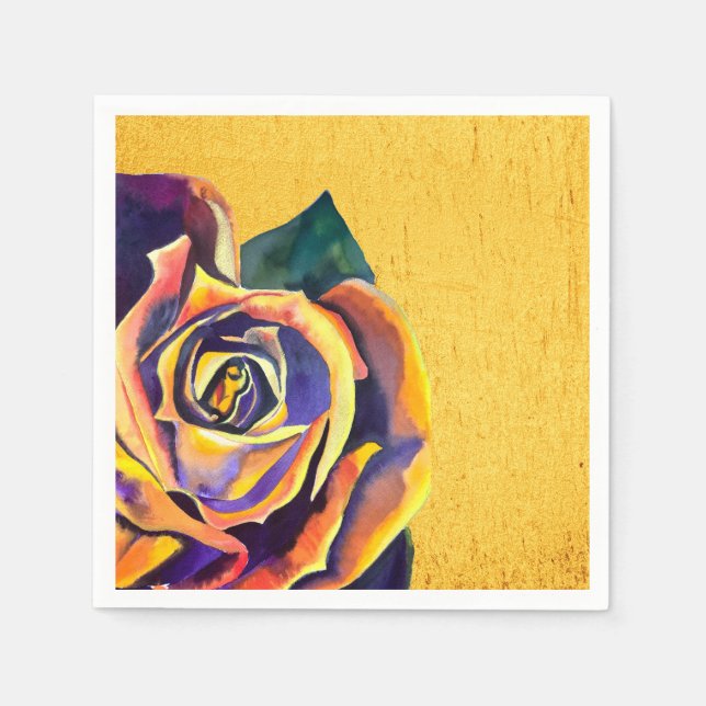 Goldene Rose Gotische Aquarellkunst Serviette (Vorderseite)