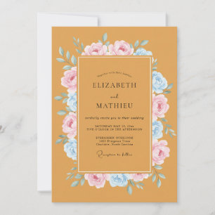 Goldene Rosé-Himmel-Kranz-Hochzeit Einladung