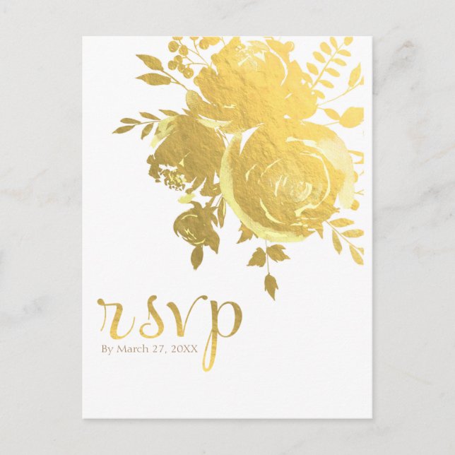 Goldene Rose Imitate Elegantes Hochzeitsszenario Einladungspostkarte (Vorderseite)