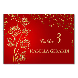 Goldene Rose Konfetti Tischplatzkarte Tischnummer