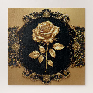 Goldene Rose Kunstwerk mit aufwendigem dekorativem Puzzle