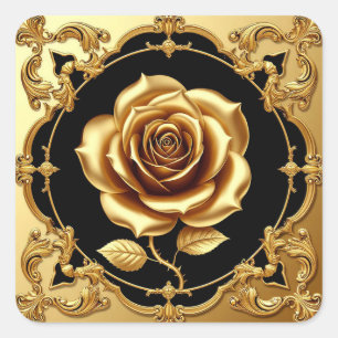 Goldene Rose Kunstwerk mit aufwendigem dekorativem Quadratischer Aufkleber