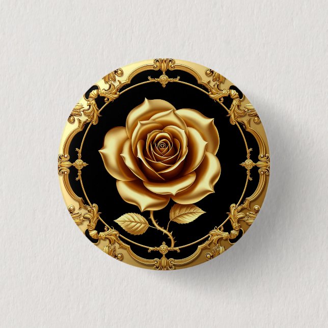 Goldene Rose Kunstwerk mit Verziertem Dekorationse Button (Vorderseite)
