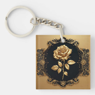 Goldene Rose Kunstwerk mit Verziertem Dekorationse Schlüsselanhänger