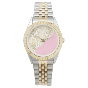 Goldene Rose mit Rosa Armbanduhr