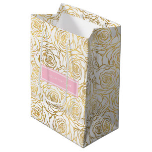Goldene Rose mit Rosa Mittlere Geschenktüte