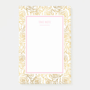 Goldene Rose mit Rosa Post-it Klebezettel